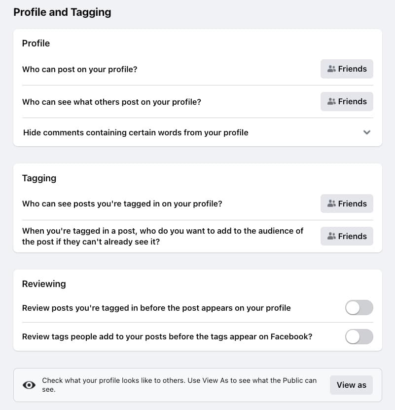 Facebook Profile and Tagging