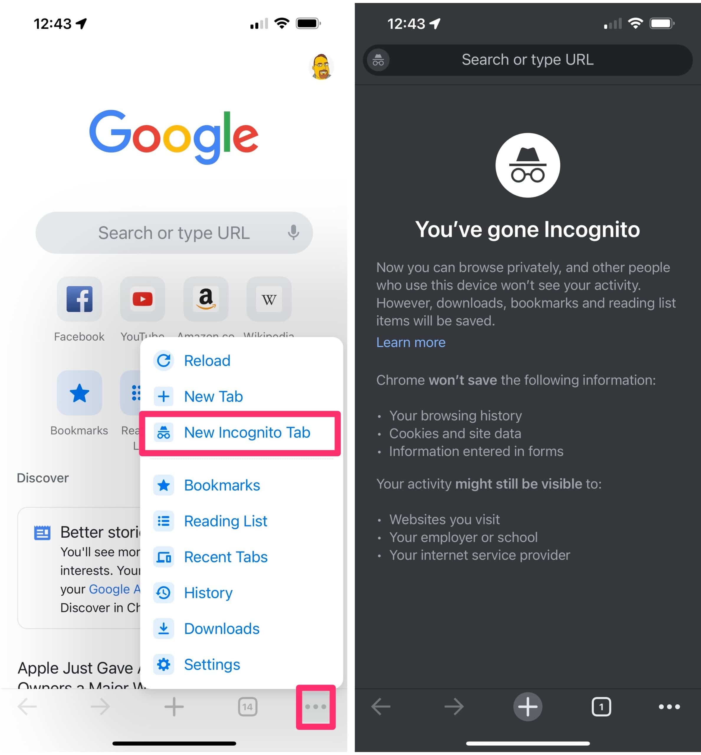 Google Chrome iOS 15 Incognito