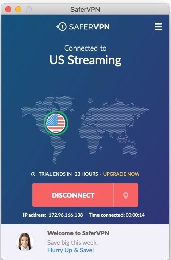 SaferVPN US streaming screenshot